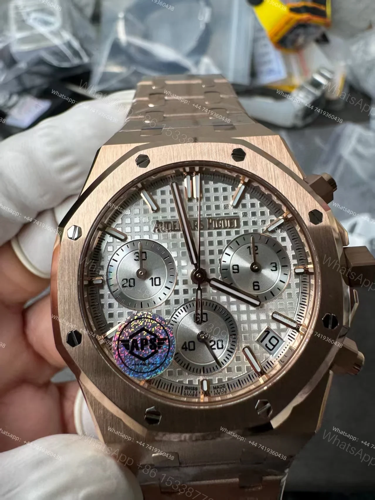 View 14 of Audemars Piguet Super Clone Royal Oak Rose Gold White Dial 26240 Chronograph 41mm Cal.4401