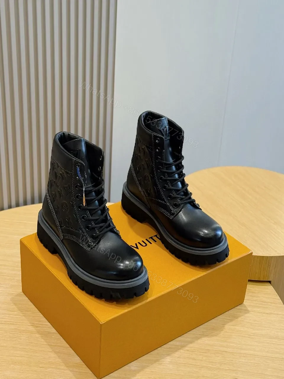 Bold Textured Leather Combat Boots with Luxe Detailing — view 1
