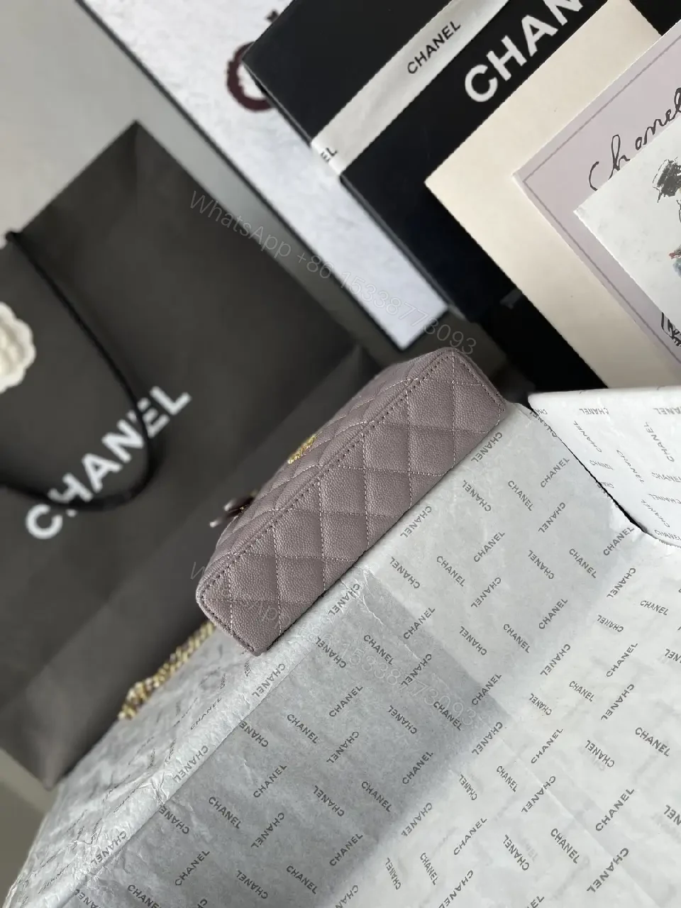 View 10 of Lavender Quilted Mini Bag with Gold Chain & Top Handle