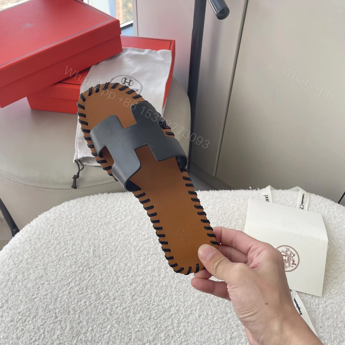 View 6 of HERMÈS ORAN SANDALS STITCHING IN BLACK AND BROWN