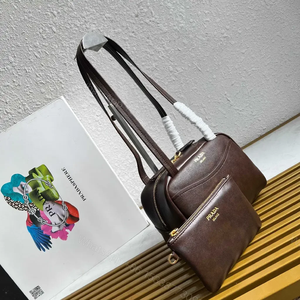 View 2 of Dark Brown Leather Dome Bag with Wallet—Prada Milano Style