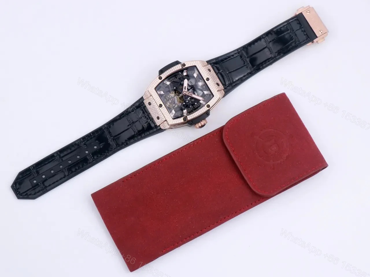 View 9 of Hublot Masterpiece 906 Rose Gold/Platinum Skeleton Tourbillon Watch with Black Leather Strap