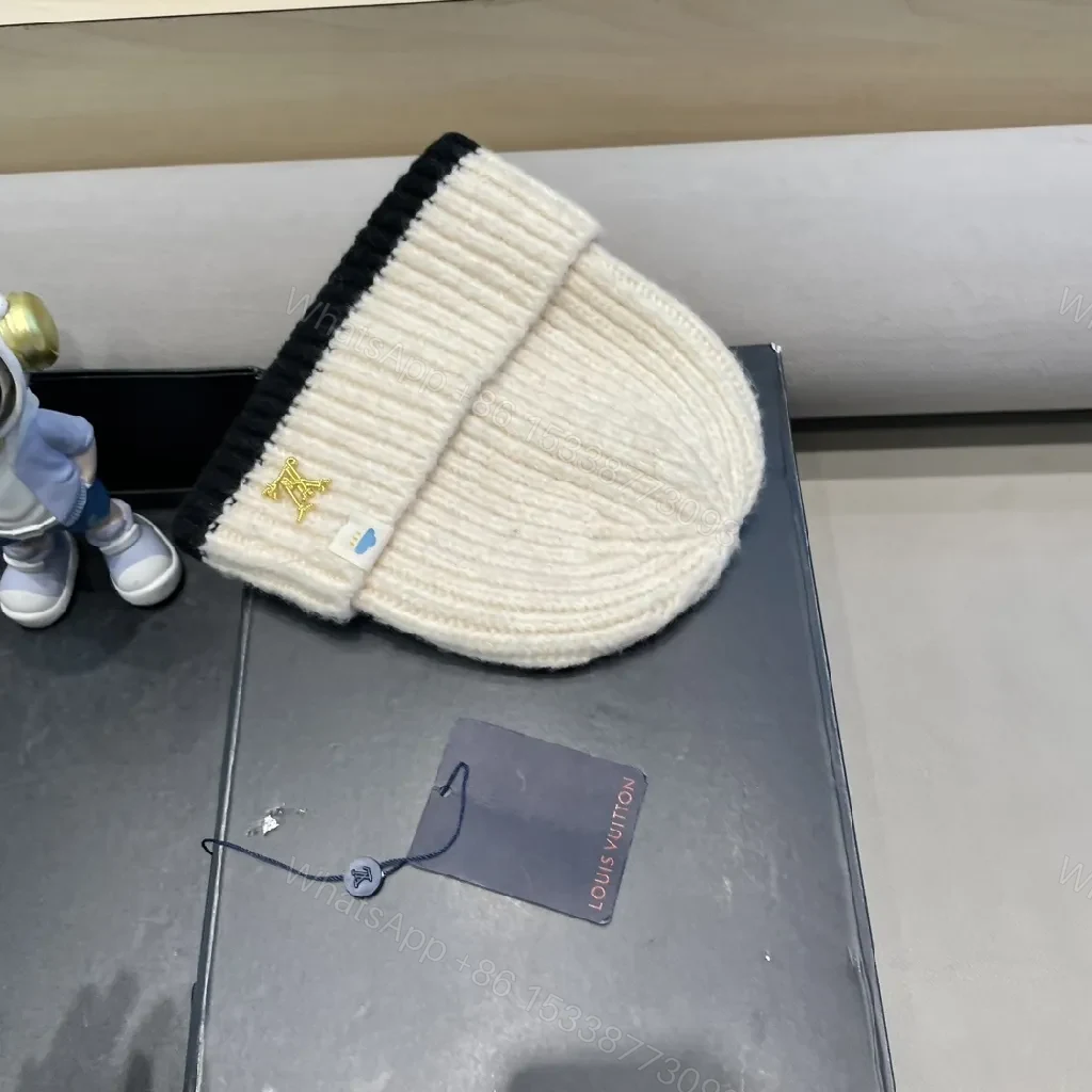 View 7 of Two-Tone Knit Beanie with Gold LV Emblem