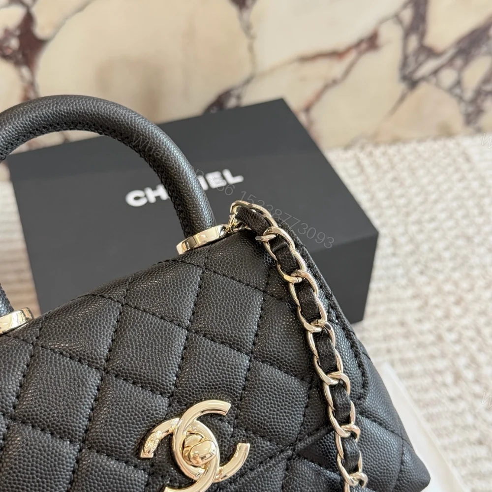 View 5 of Chanel Mini Flap Bag With Top Handle Shiny And Gold Tone Metal Black 15Cm
