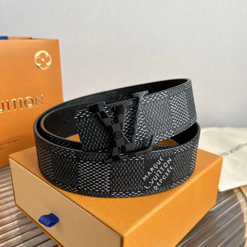 View 4 of Gray Textured LV Belt with Woven Monogram Pattern, Wide Style