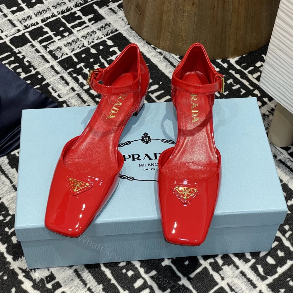 View 3 of 高仿Prada*1l325N方頭粗跟涼鞋3.5CM紅色免檢版