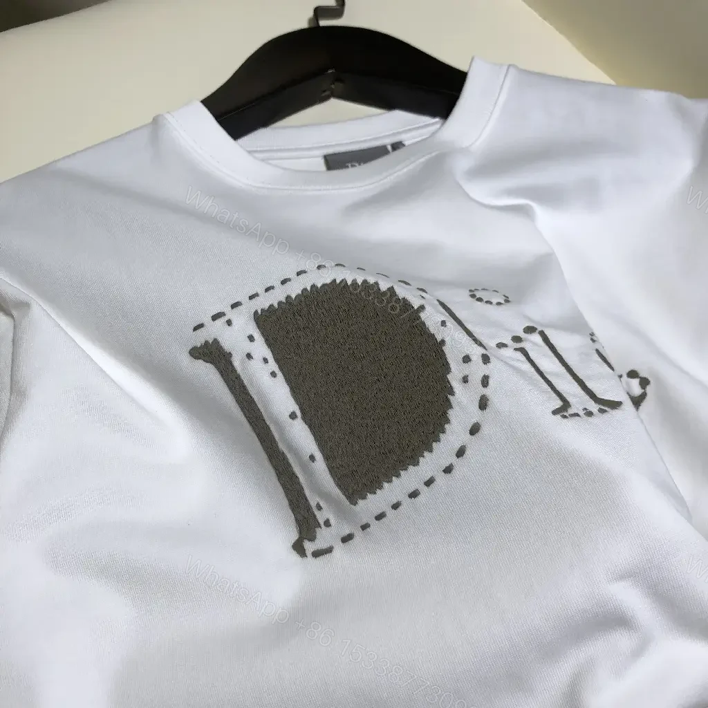 View 9 of White Cotton Casual Dior-style Logo Print T-Shirt