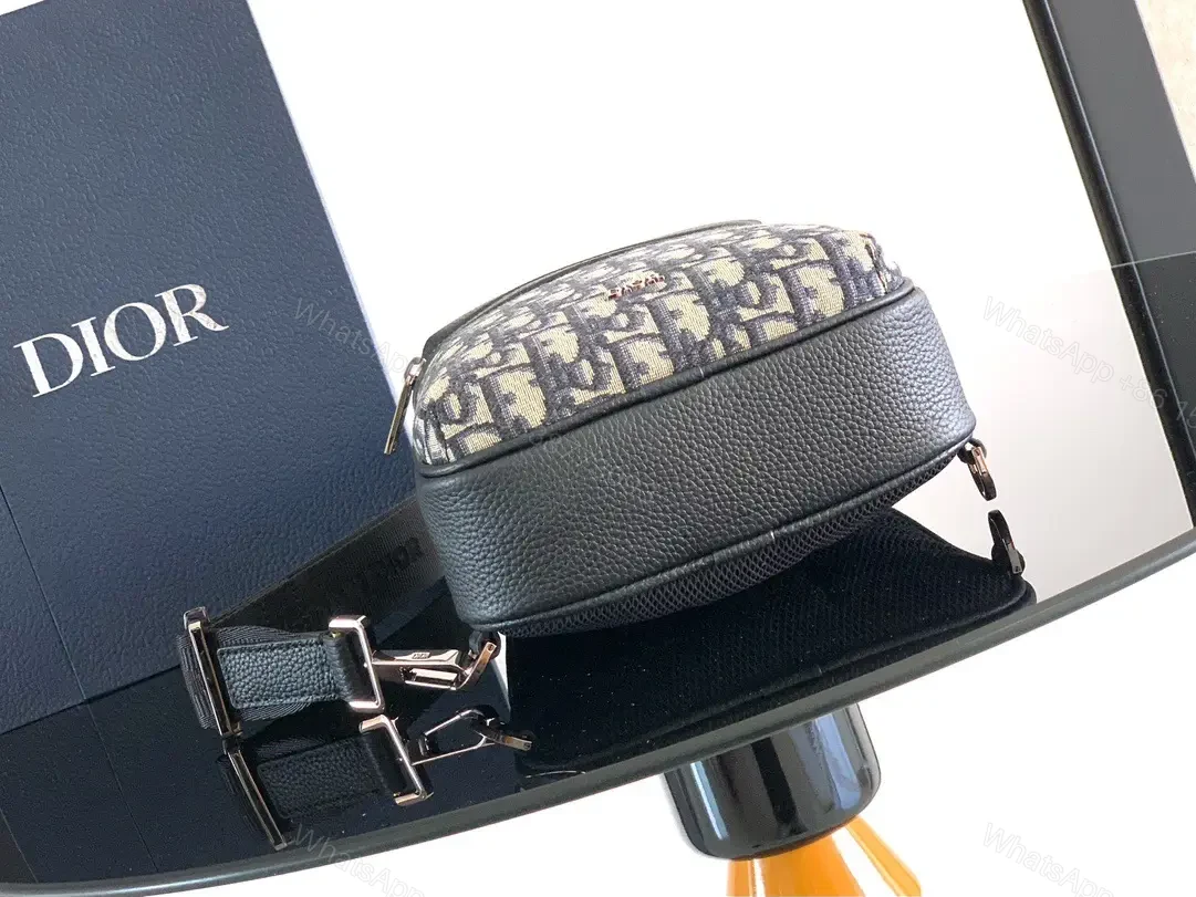 View 5 of Compact Leather Crossbody: Monogram Textured Black Bag