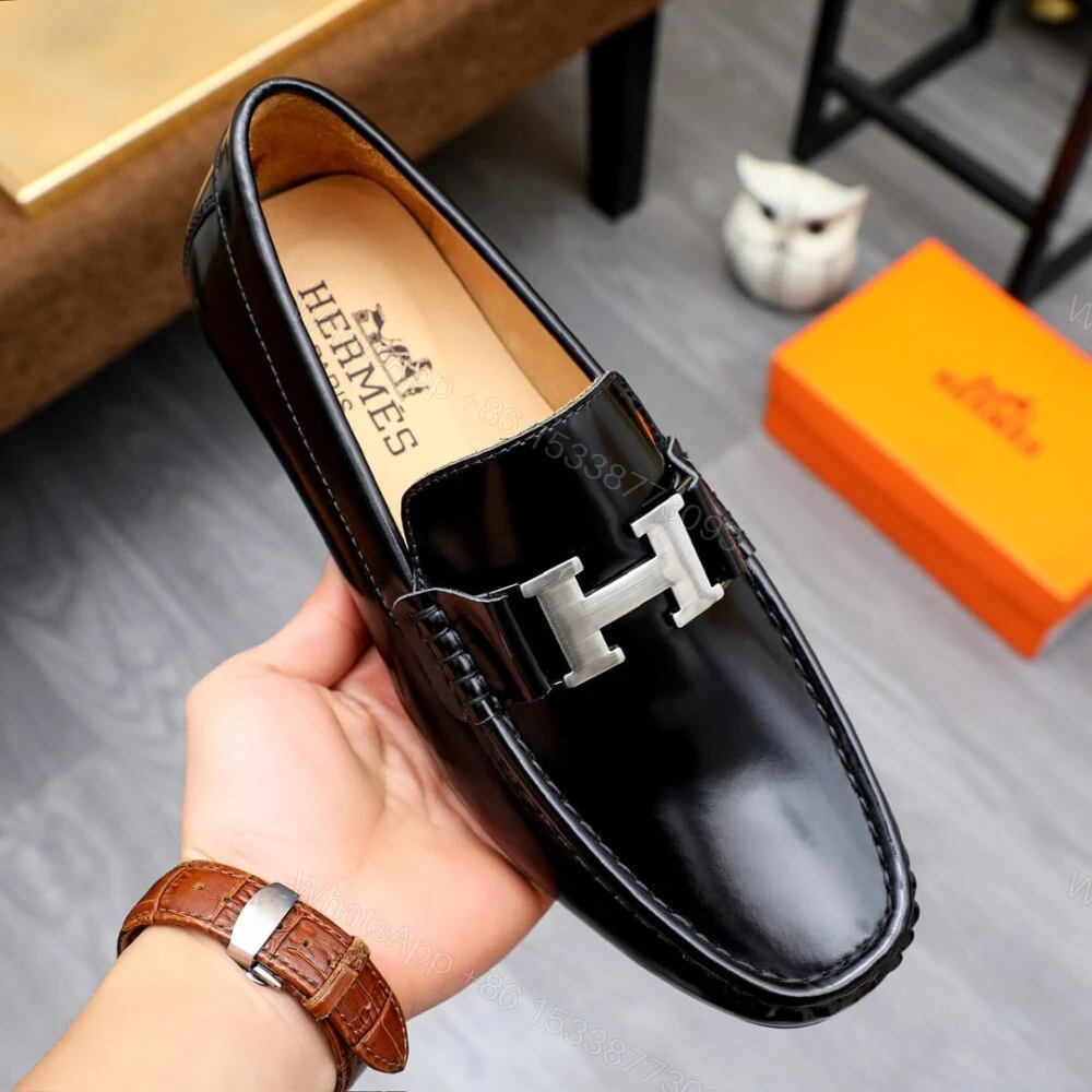 View 5 of Hermes Men’S Loafer Moccasin Polish With H Silver In Black