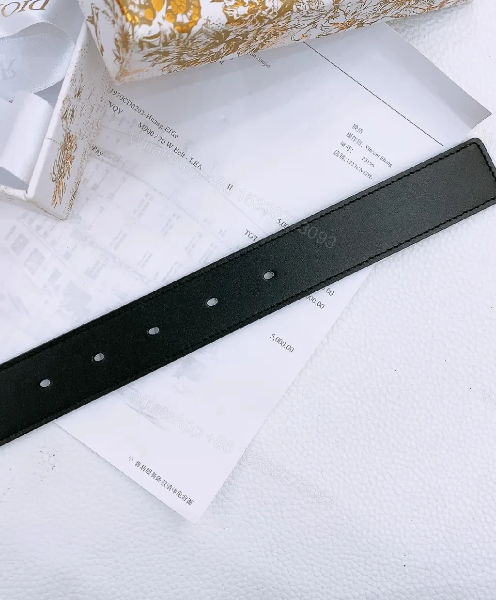 View 5 of Chic Black Leather Belt with Logo Buckle—Statement Accessory