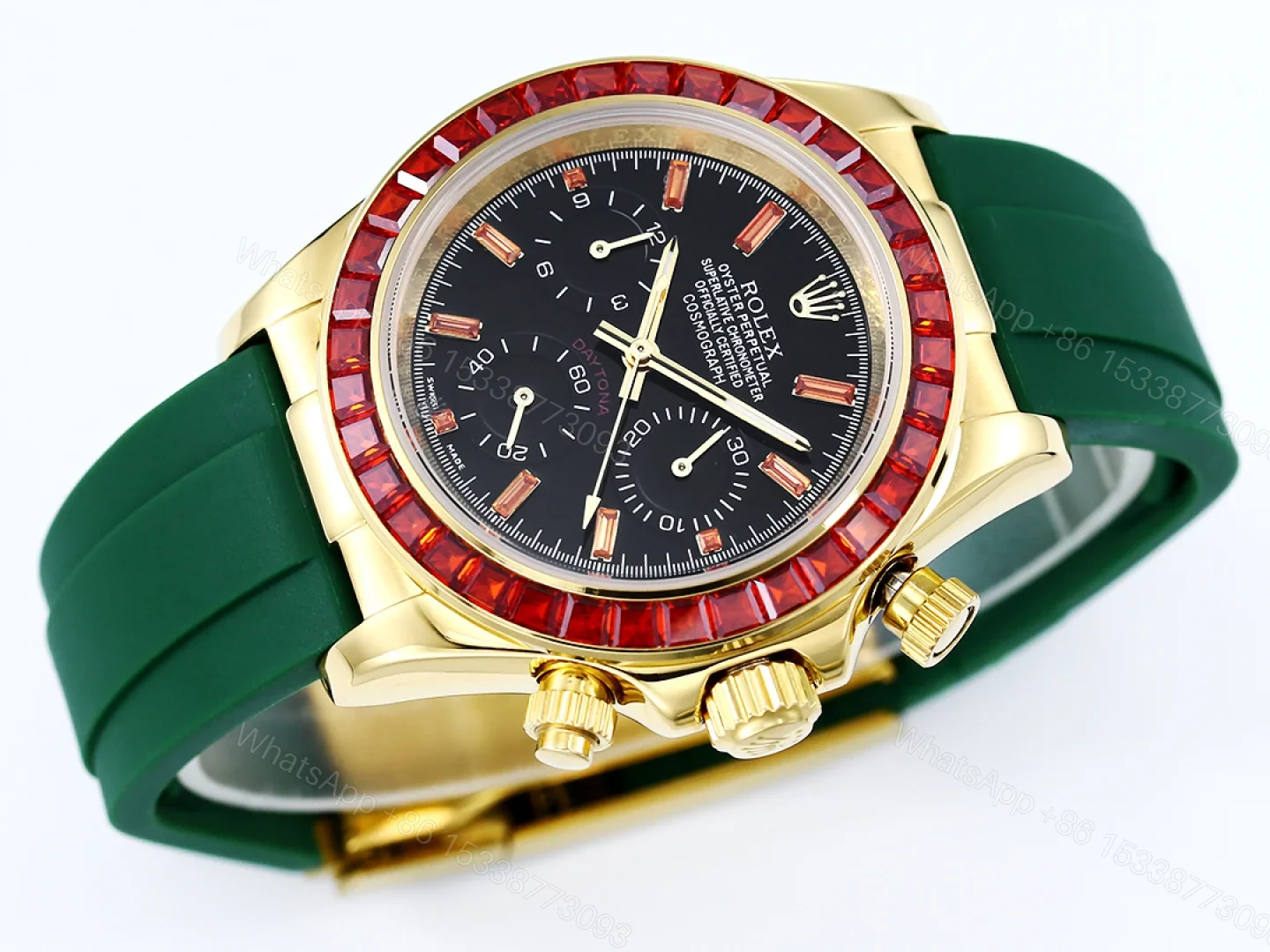 View 4 of Rolex Daytona Pumpkin Bezel Replica 43MM Premium Green Rubber Strap Custom Edition RG-ROLEX-DAYTONA-PUMPKIN-GREEN-43