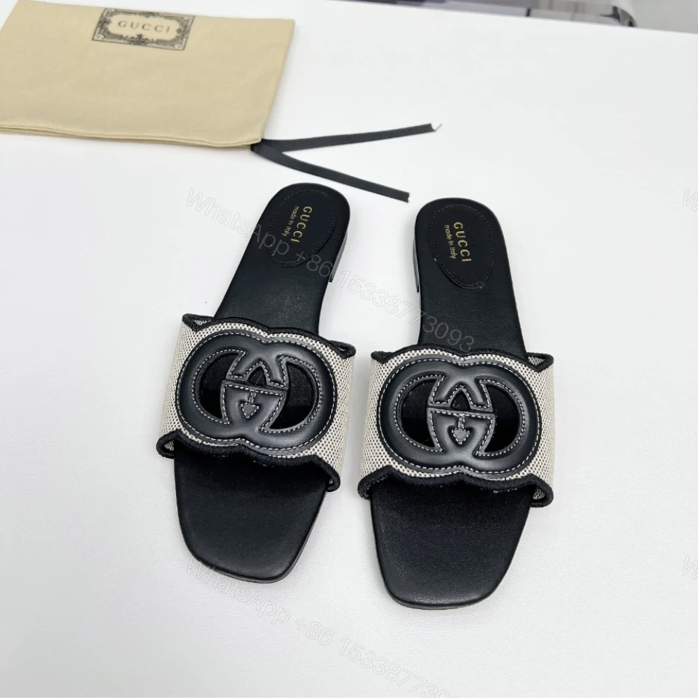 View 6 of GUCCI WOMEN’S INTERLOCKING G SLIDE SANDAL BLACK WHITE 835723 FAEA0 8543