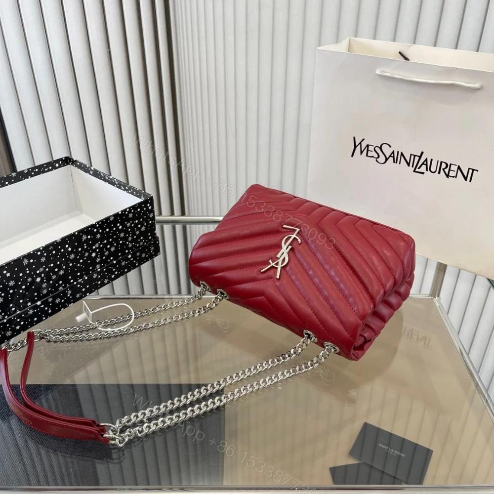 View 3 of Saint Laurent Loulou Small Chain Bag In Quilted Y Wine Red 25Cm