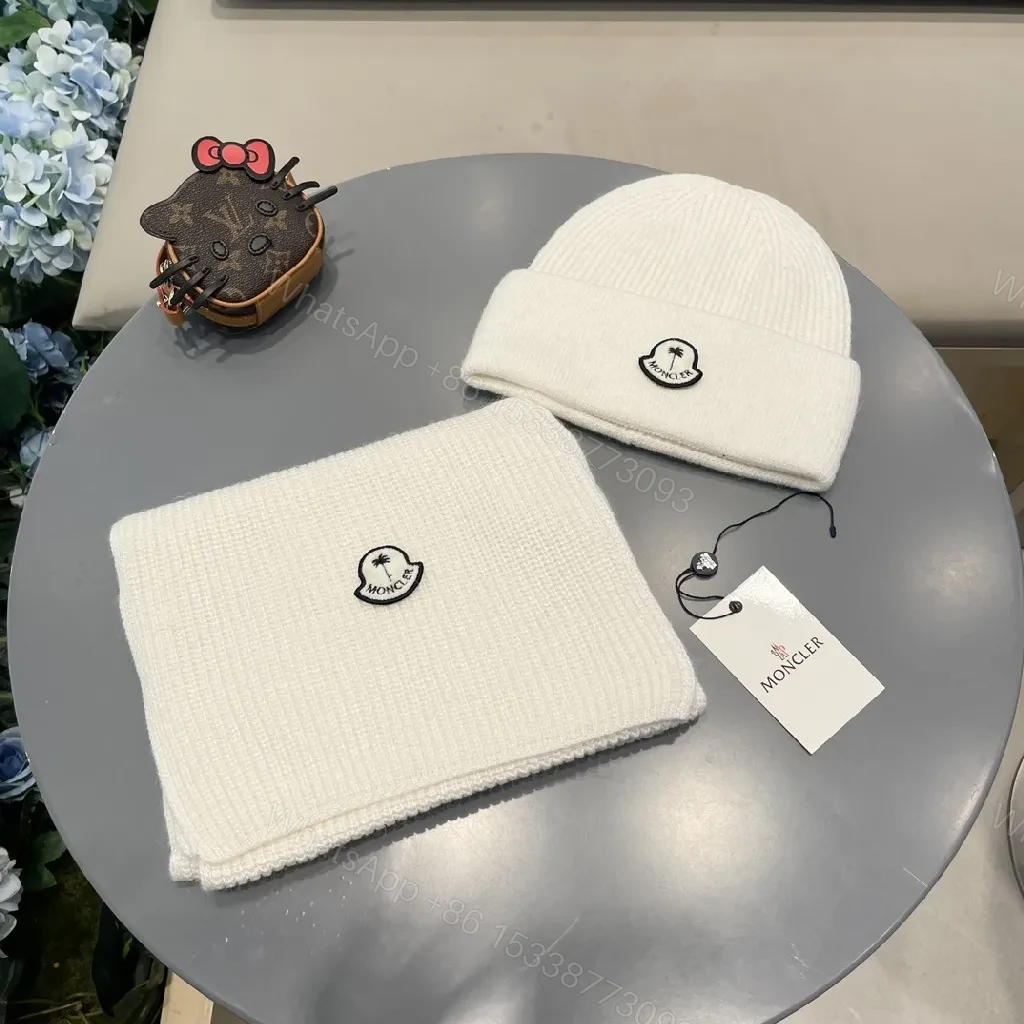 View 4 of White Knit Set: Plush Luxury Hat & Scarf for All-Season Style