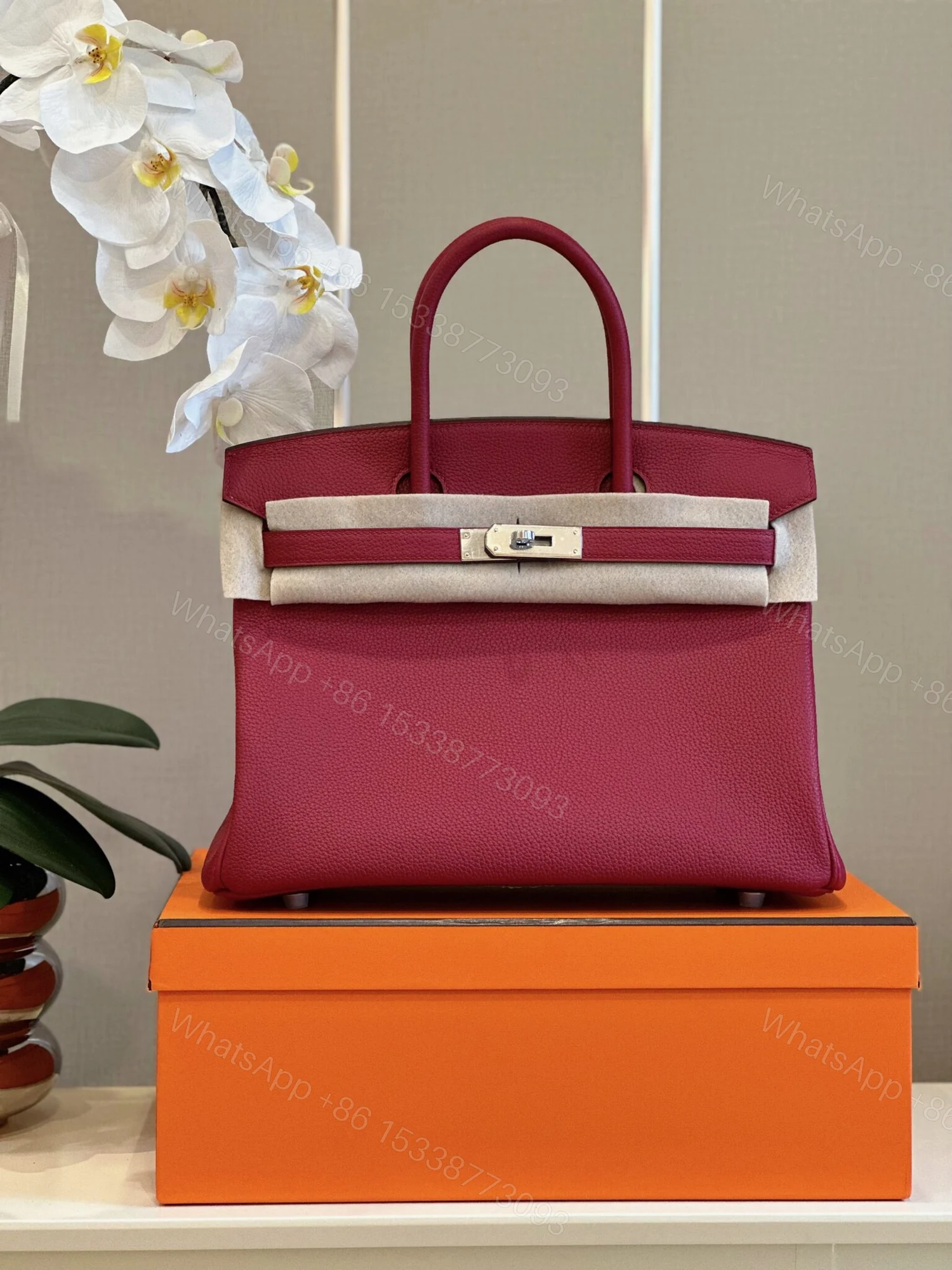 Hermes Birkin 30 Burgundy Palladium Hardware — view 1
