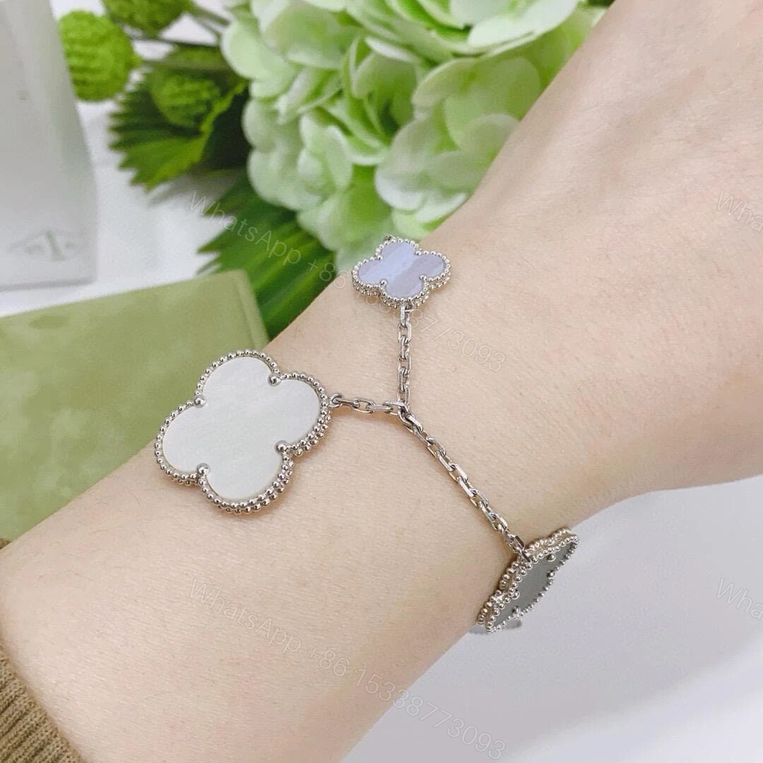 View 5 of Van Cleef & Arpels 18K White Gold Magic Alhambra Bracelet 5 Motifs Chalcedony Mother Of Pearl VCARL62400