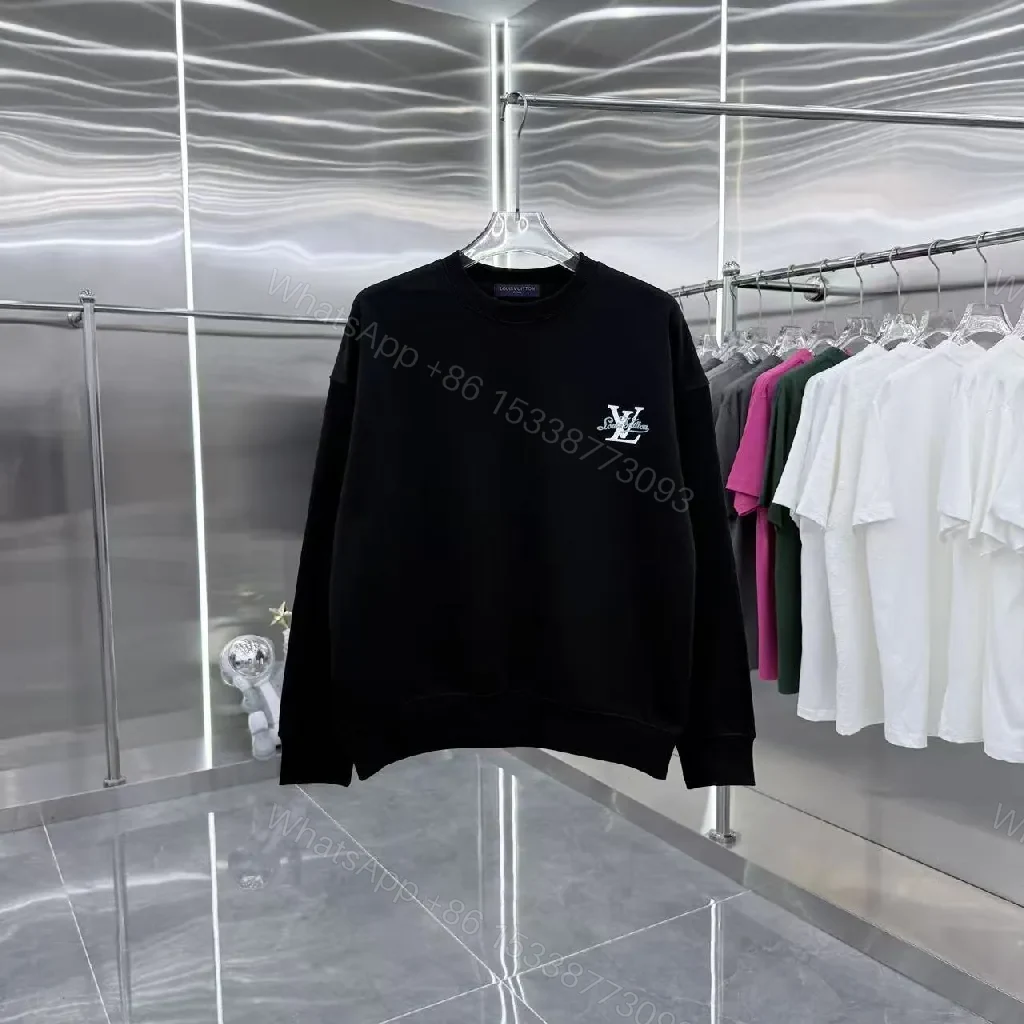 Minimalist Black Crewneck with Subtle LV-Accent - Luxury Staple — view 1