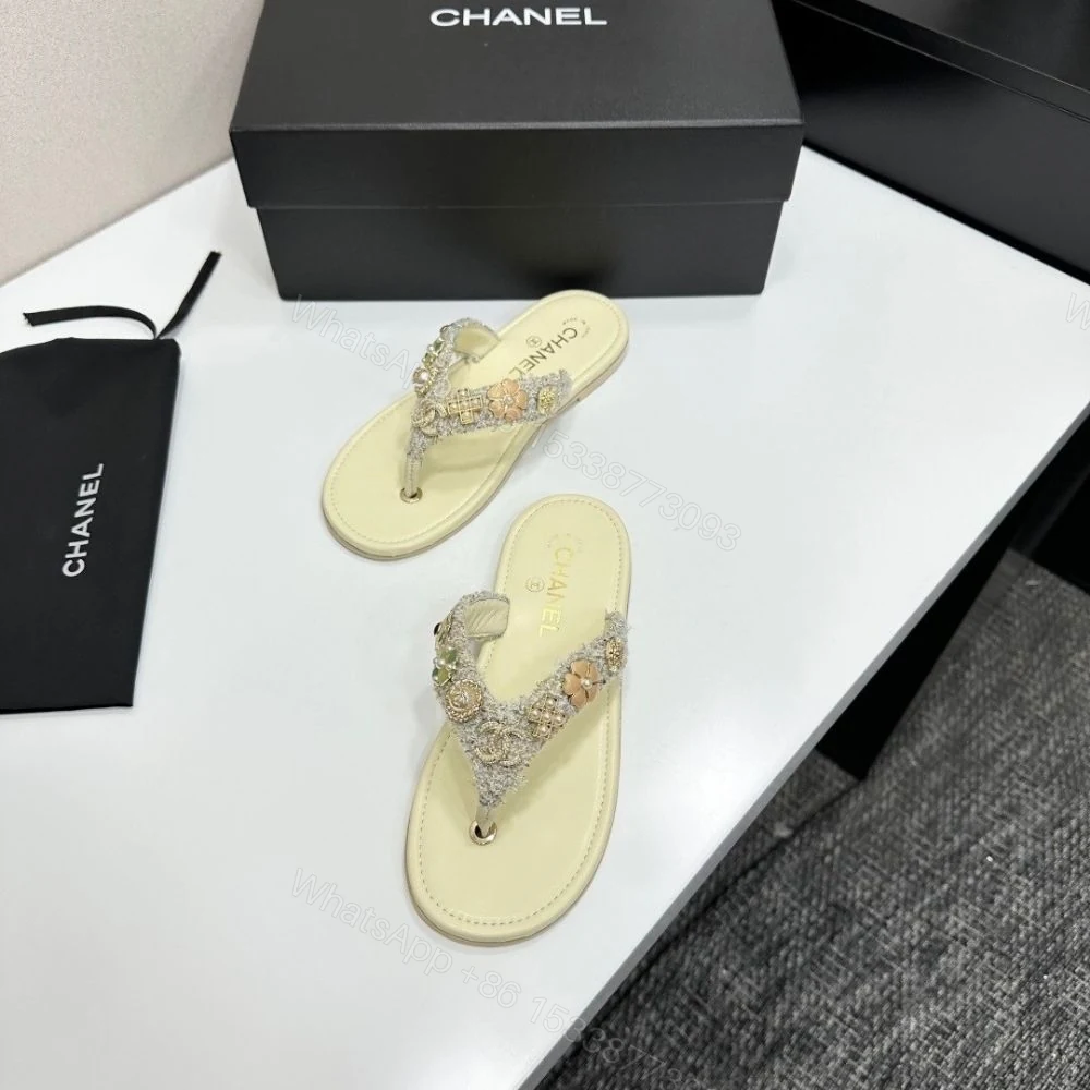 View 6 of Chanel Thong Jewel Embellished Cream