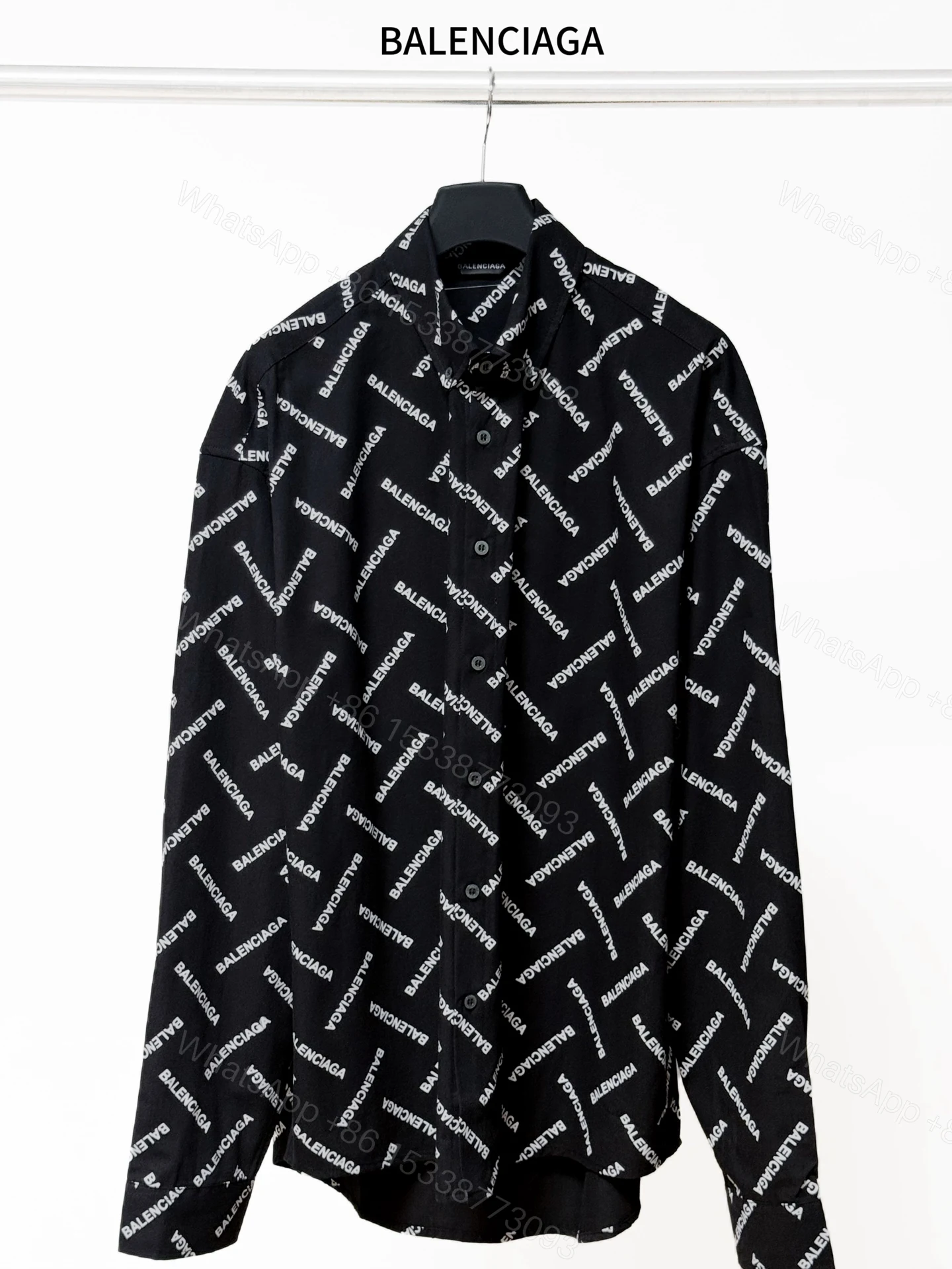 Balenciaga 原單襯衫 男款黑色滿印LOGO長袖寬鬆襯衣 — view 1