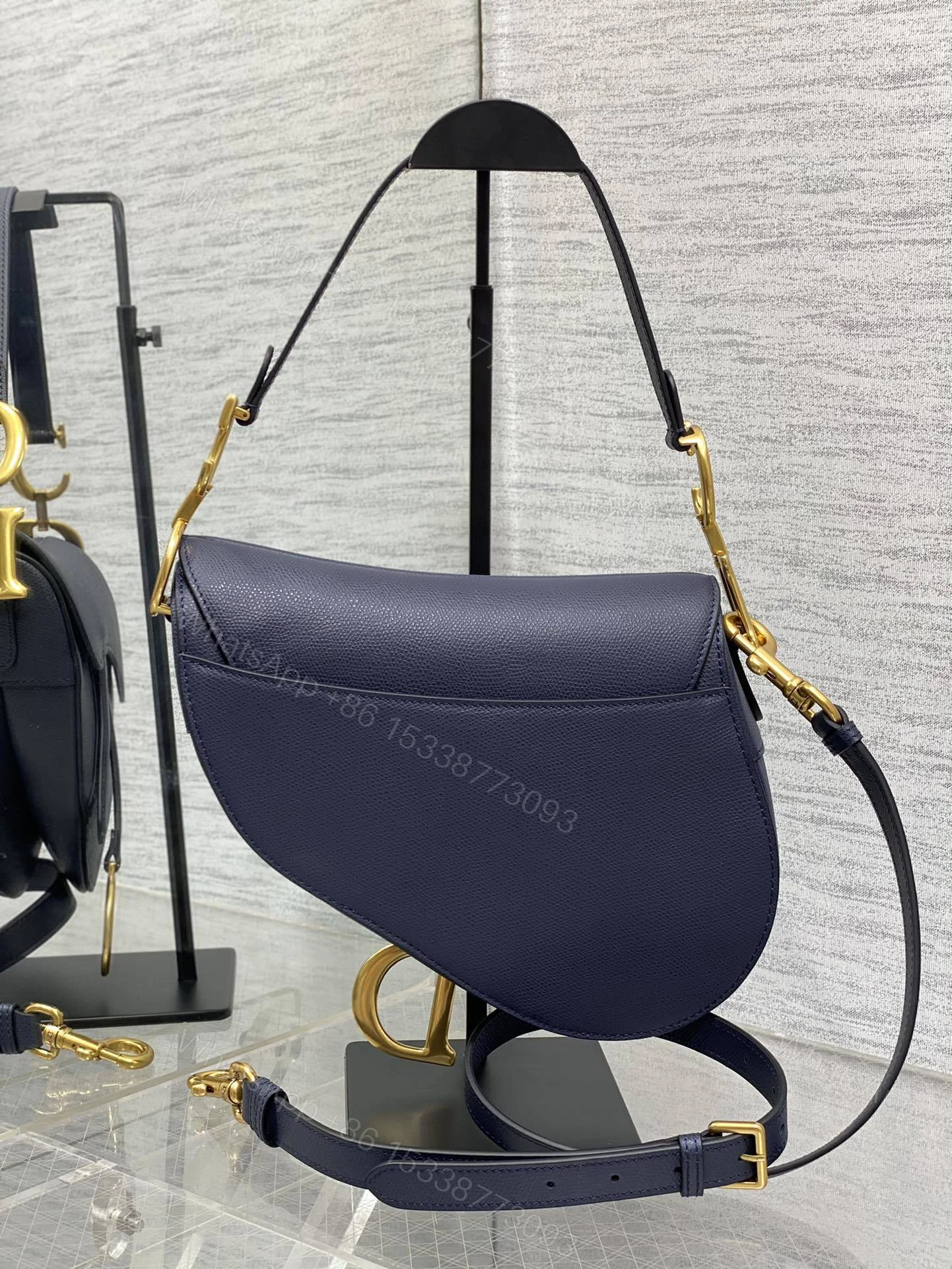 View 3 of Dior Saddle Bag in Deep Ocean Blue Gold Hardware