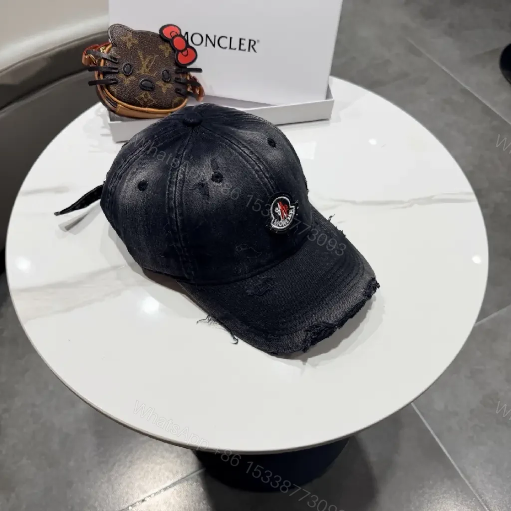 View 2 of Black Cotton Twill Cap — Subtle Luxury, Distressed Edge Cap