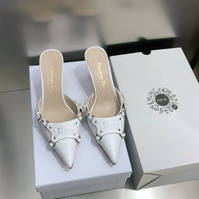 View 9 of Chic White Leather Mules â€” Strapped, Minimalist Elevation
