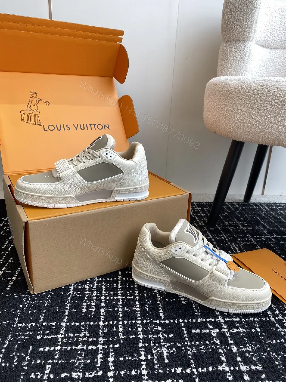 View 8 of Chunky Luxury Sneaker: Neutral Leather, Velcro Strap, High-Top Footwear