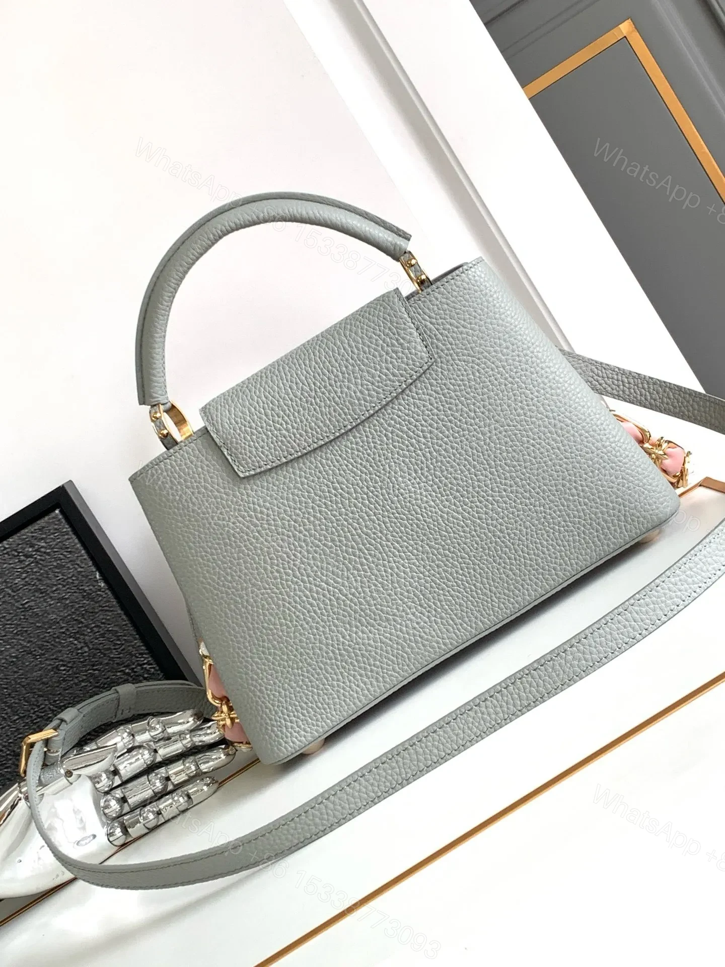 View 3 of Louis Vuitton LV Capucines BB Like Auth Woman’s Grey Blue Handbags 27x18x9cm