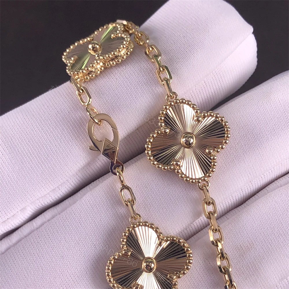 View 2 of VCA Vintage Alhambra Bracelet 5 Motifs Guilloche Yellow Gold VCARP3JK00
