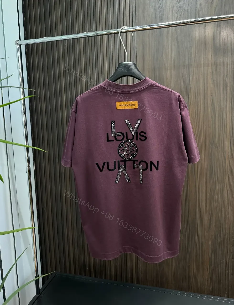 View 6 of Burgundy Cotton Oversized Tee with LVIS Embroidery