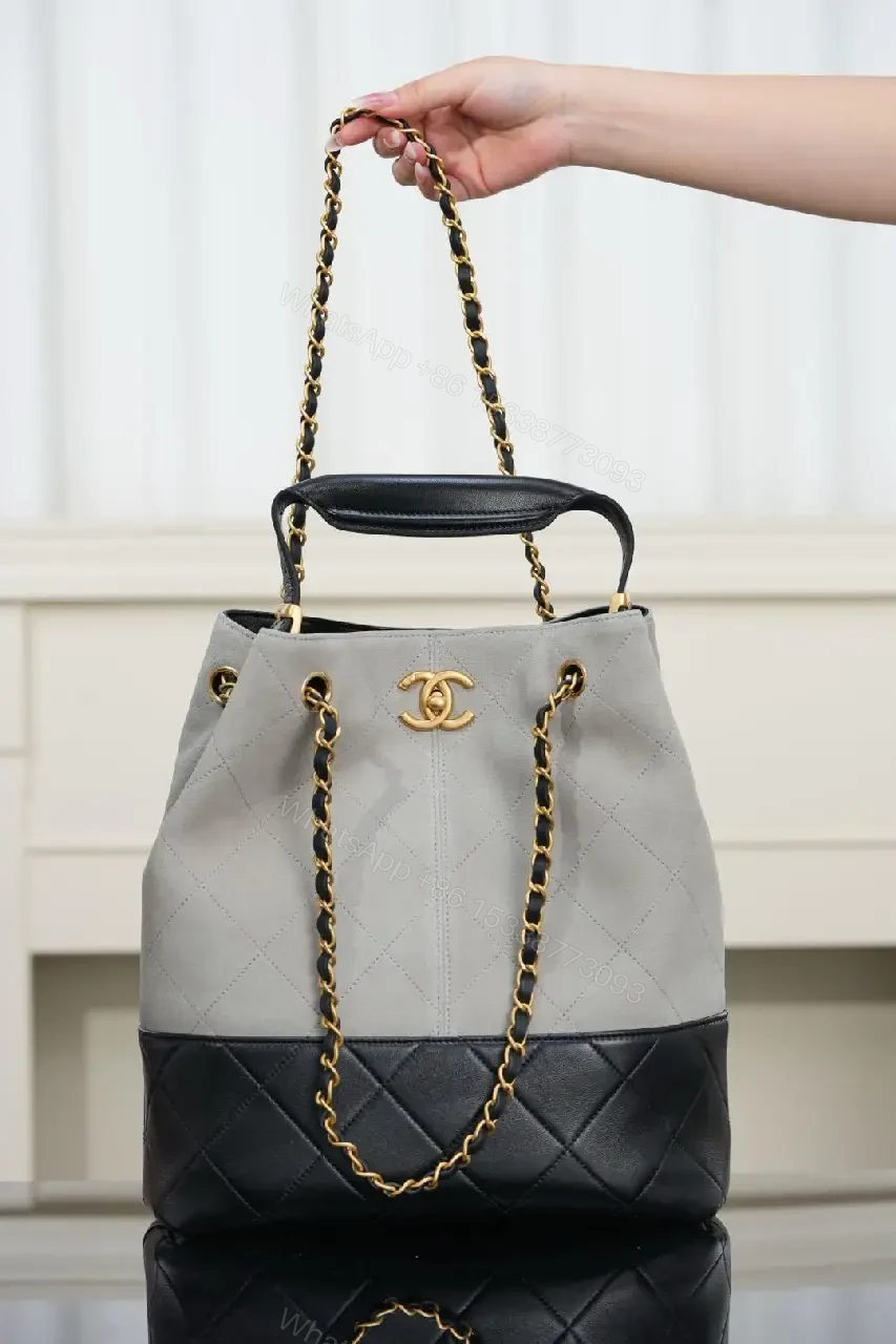View 6 of Two-Tone Quilted Tote: Gold-Accent Everyday Luxury Bag