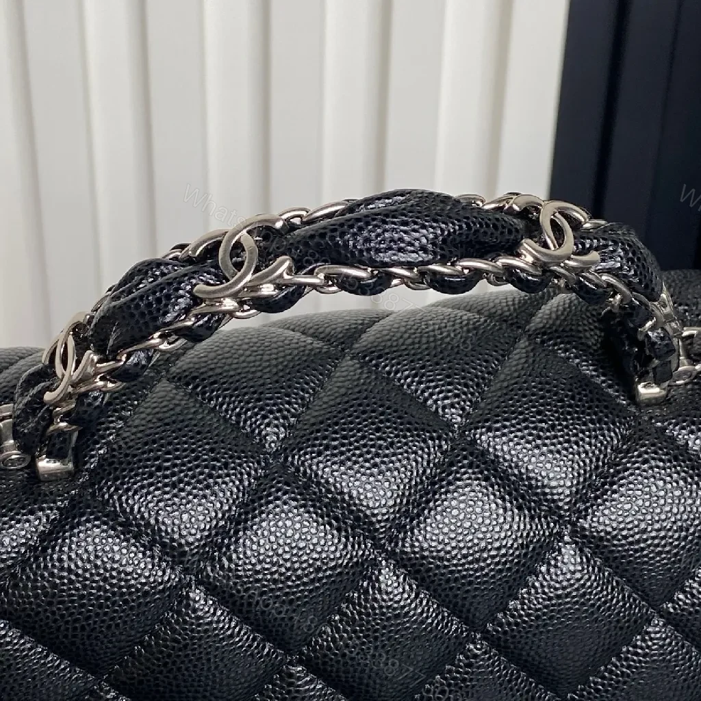 View 5 of Compact Quilted Black Flap Bag with Chain Strap