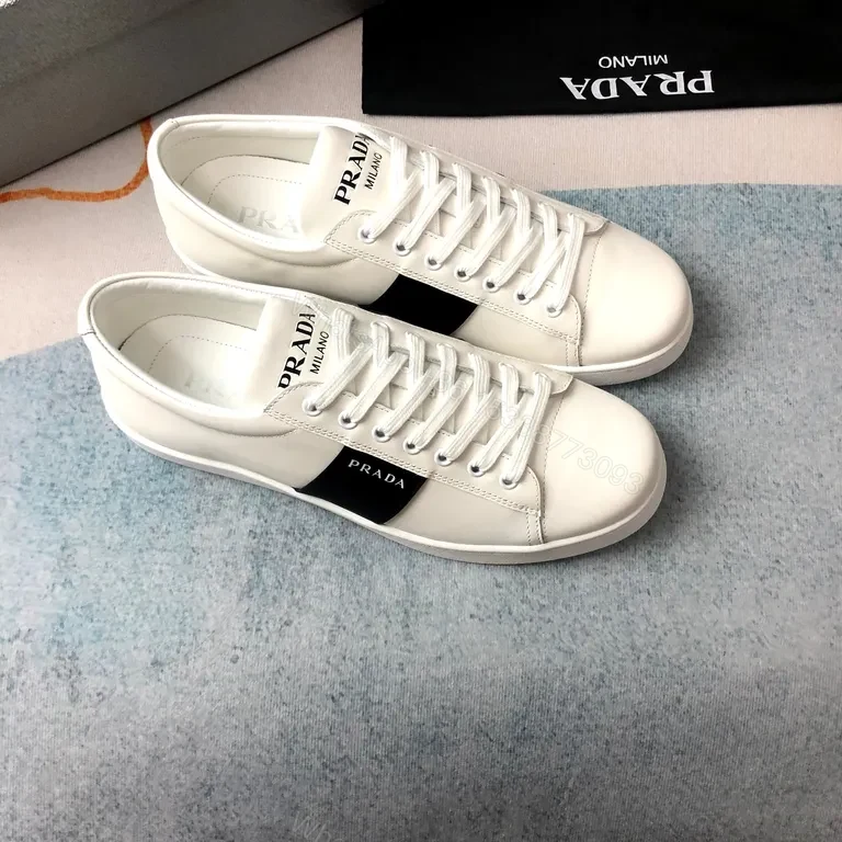 View 4 of White Leather Prada Milano Minimalist Sneakers with All-Day Comfort