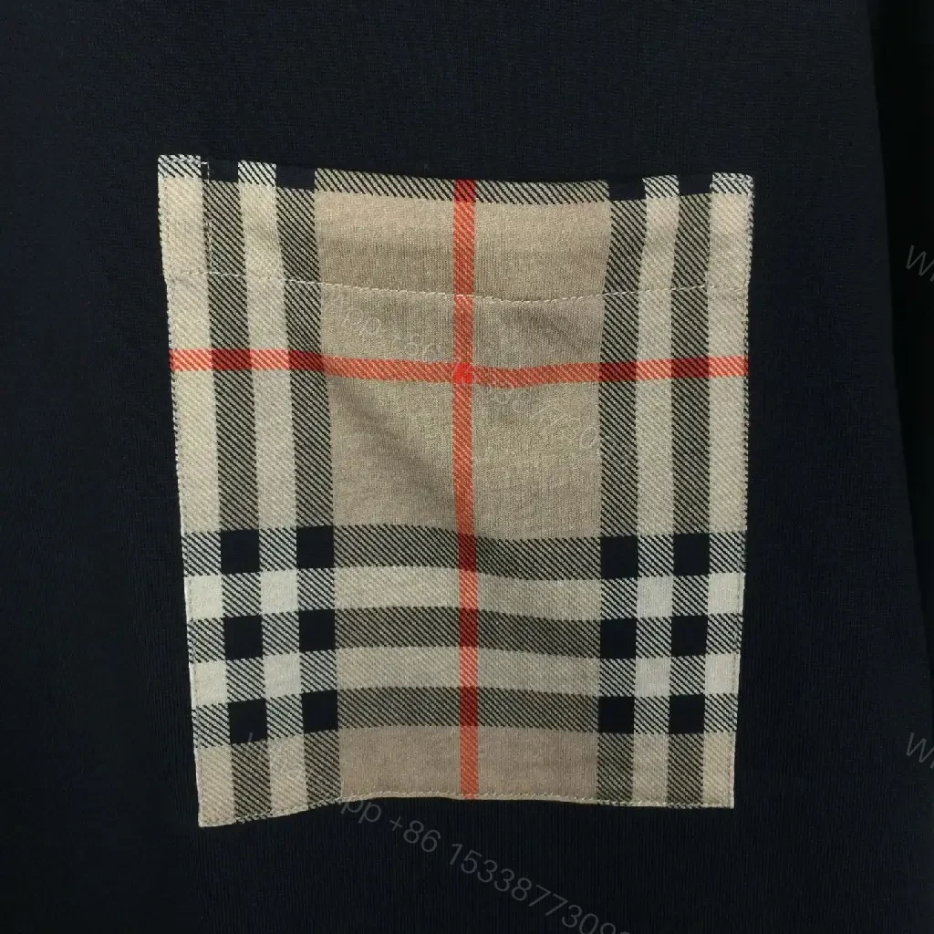 View 6 of Black Cotton Tee with Plaid Pocket - Premium Casual Shirt
