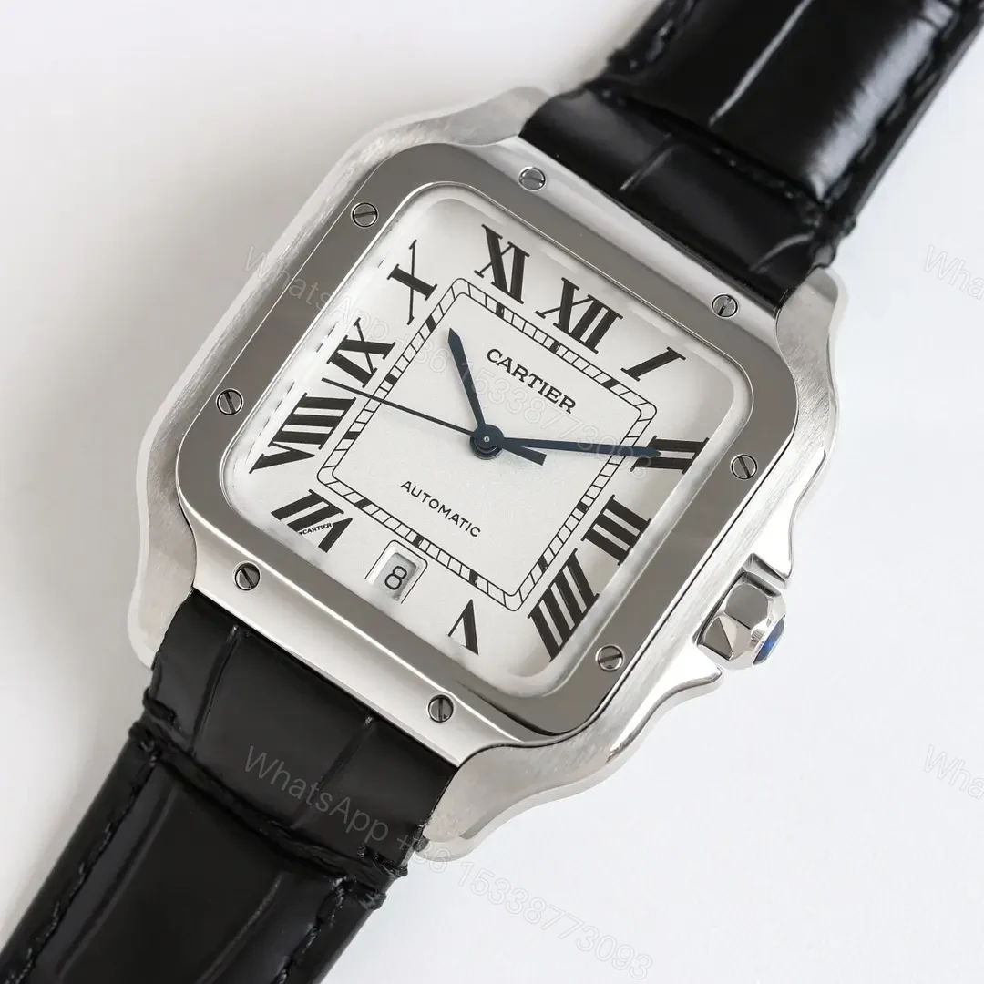 View 3 of Cartier super clone Santos White Dial Black Leather Strap Premium 39.8MM W20073X8