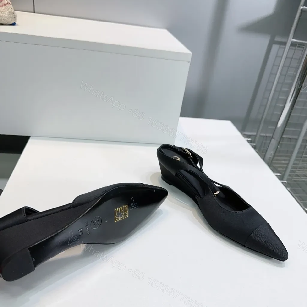 View 6 of Black Slingback Heels - Modern Edge, Pointed Toe, Low Block Heel