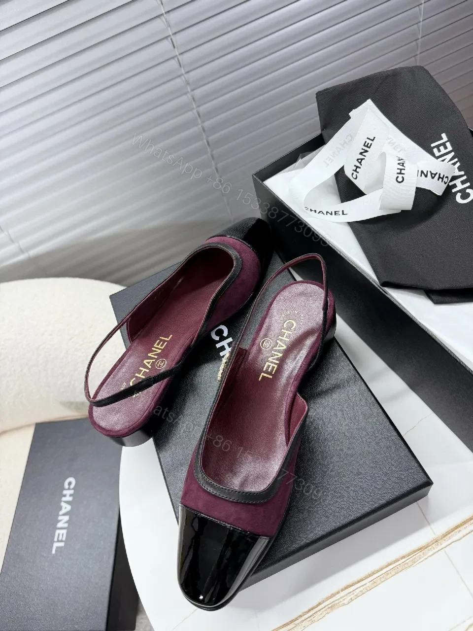 View 6 of Velvet Slingback Flats with Patent Cap, Elegant, Comfortable