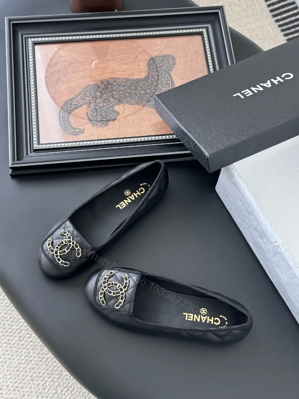 View 9 of Quilted Black Leather Slip-Ons with Gold Hardware Comfort Shoes