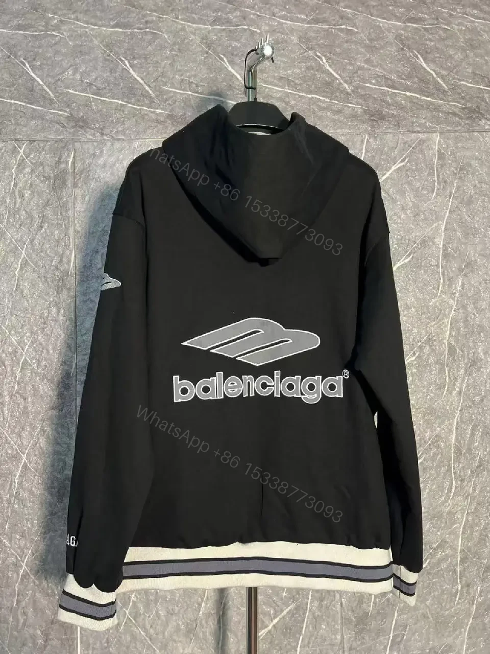 View 2 of Black + Cotton Blend + Streetwear + Bold Logo Luxe Hoodie