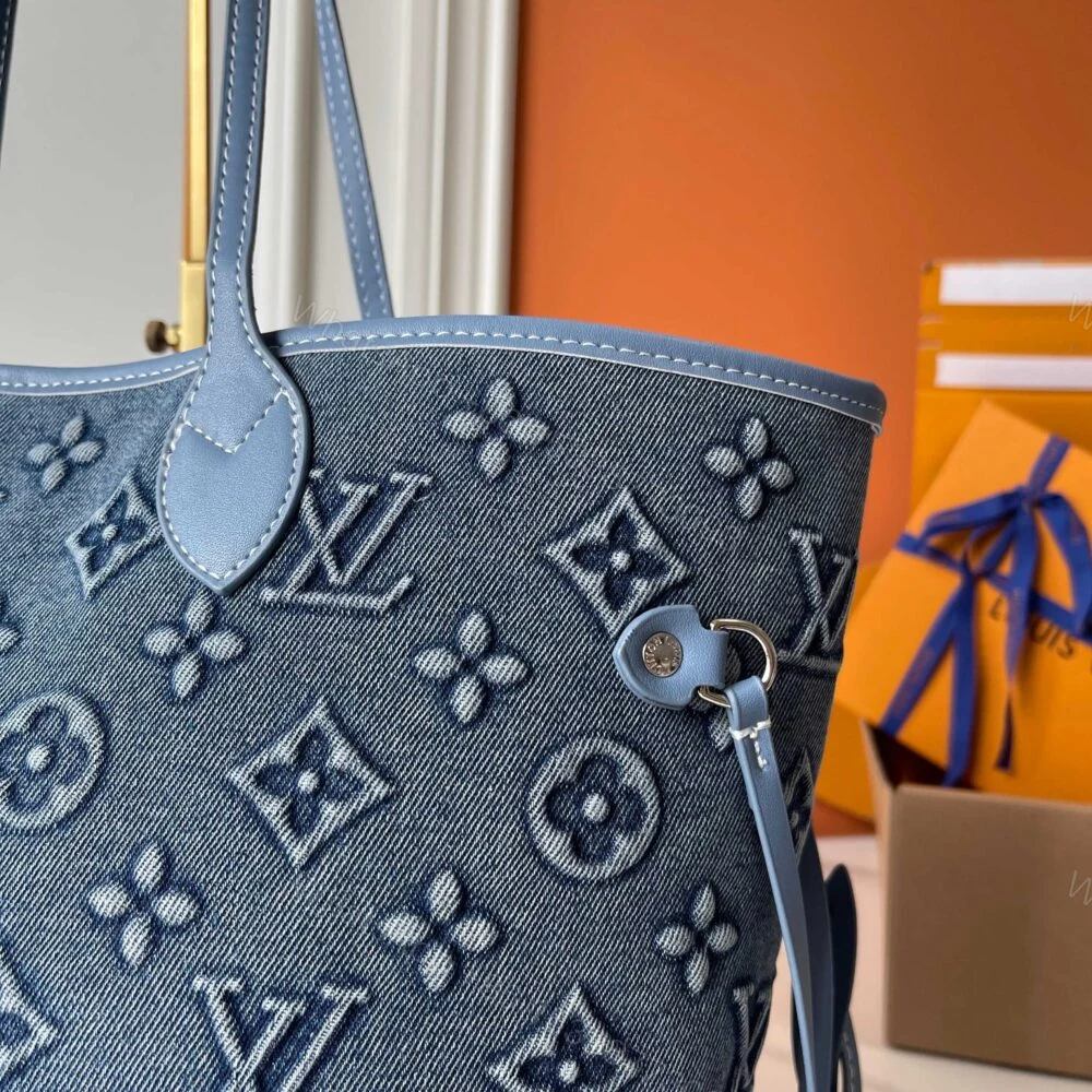 View 7 of Louis Vuitton Neverfull MM Bag Monogram Denim Blue 32Cm