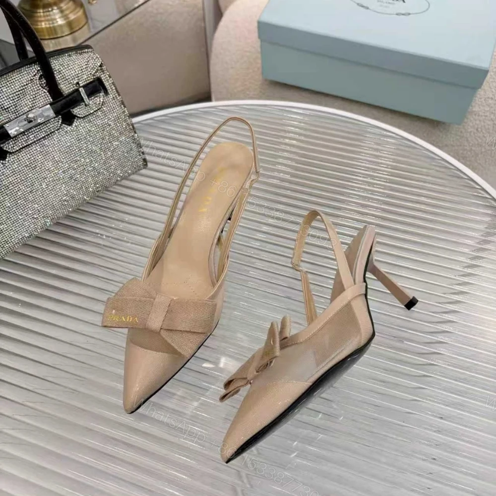 View 5 of Prada Mesh Fabric Slingback Pumps In Beige