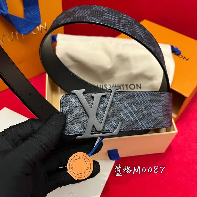View 8 of Louis Vuitton Damier Belt: Matte Buckle, Full-Grain Backing, Navy/Graphite