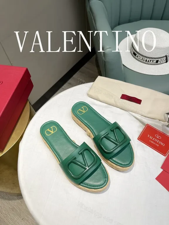 View 7 of Valentino Garavani Green Leather Slides with V Buckle
