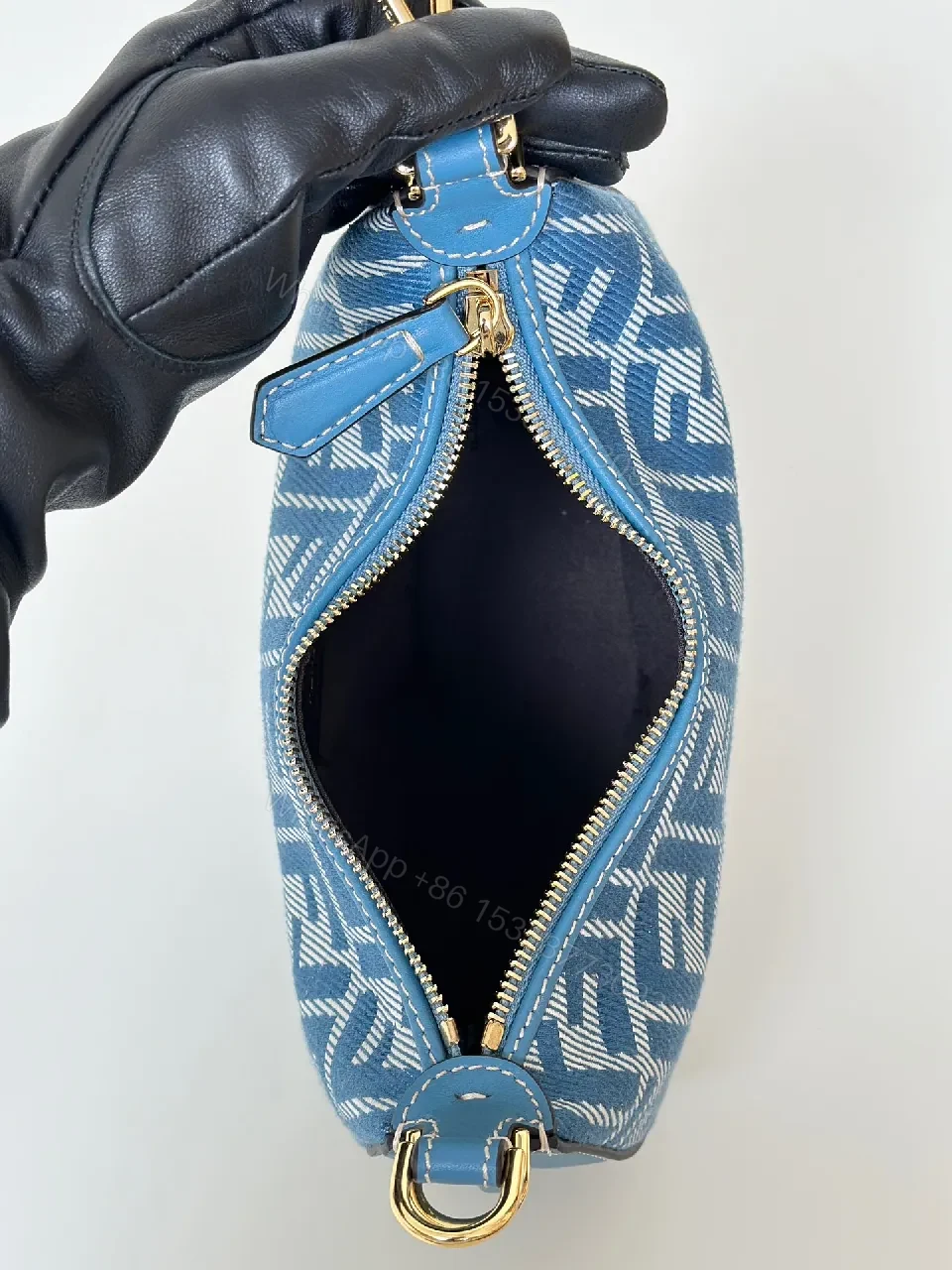 View 4 of Blue Monogram Hinge Bag in Signature Pattern - Everyday Luxury Bag