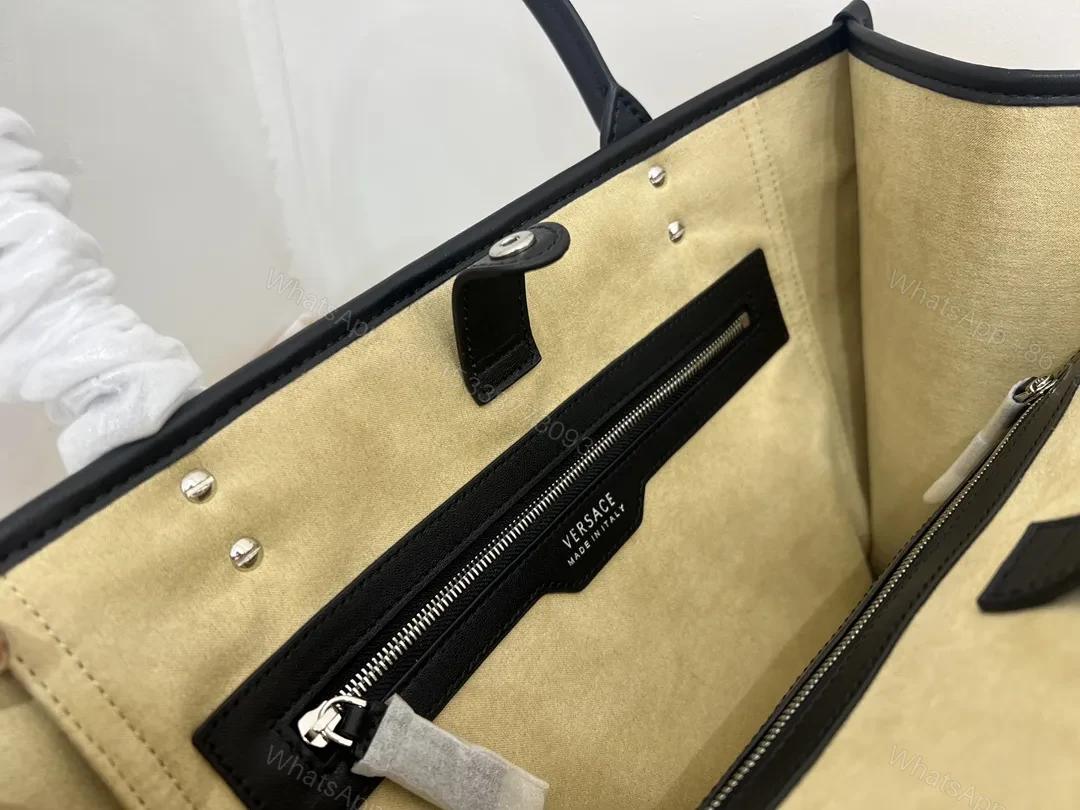 View 3 of Raffia Tote with Studded Logo Leather Trim Tote
