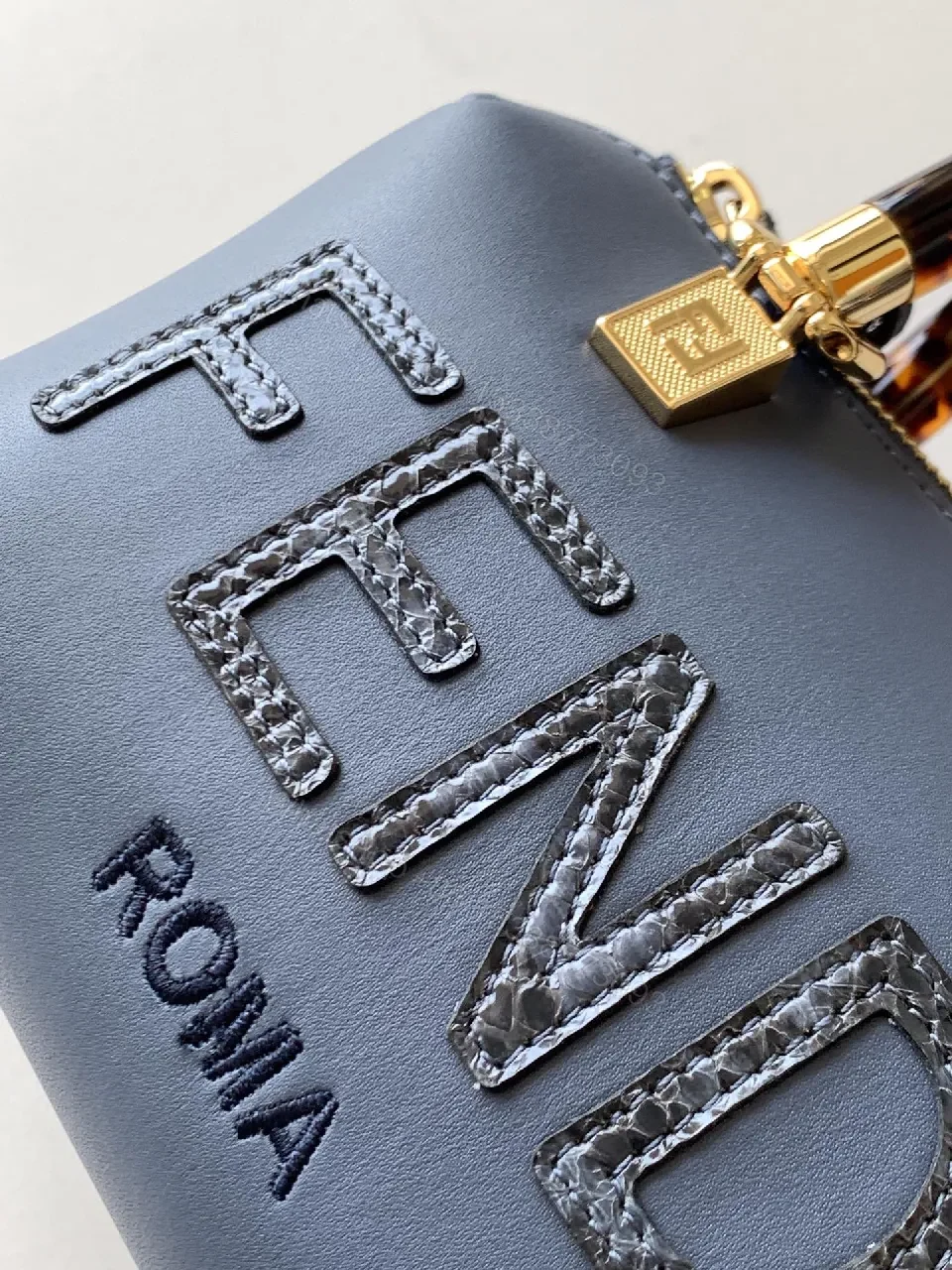View 3 of Slate-Blue Tortoise-Accent Mini Bag — Luxe, Logo-Detail Crossbody