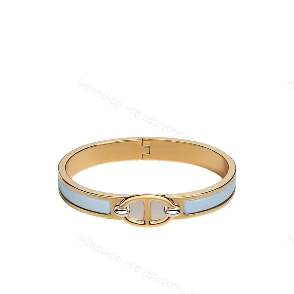 Hermes Mini Clic Chaine D’Ancre Bracelet Gold Tone With Light Blue H209000FV4HGM — view 1