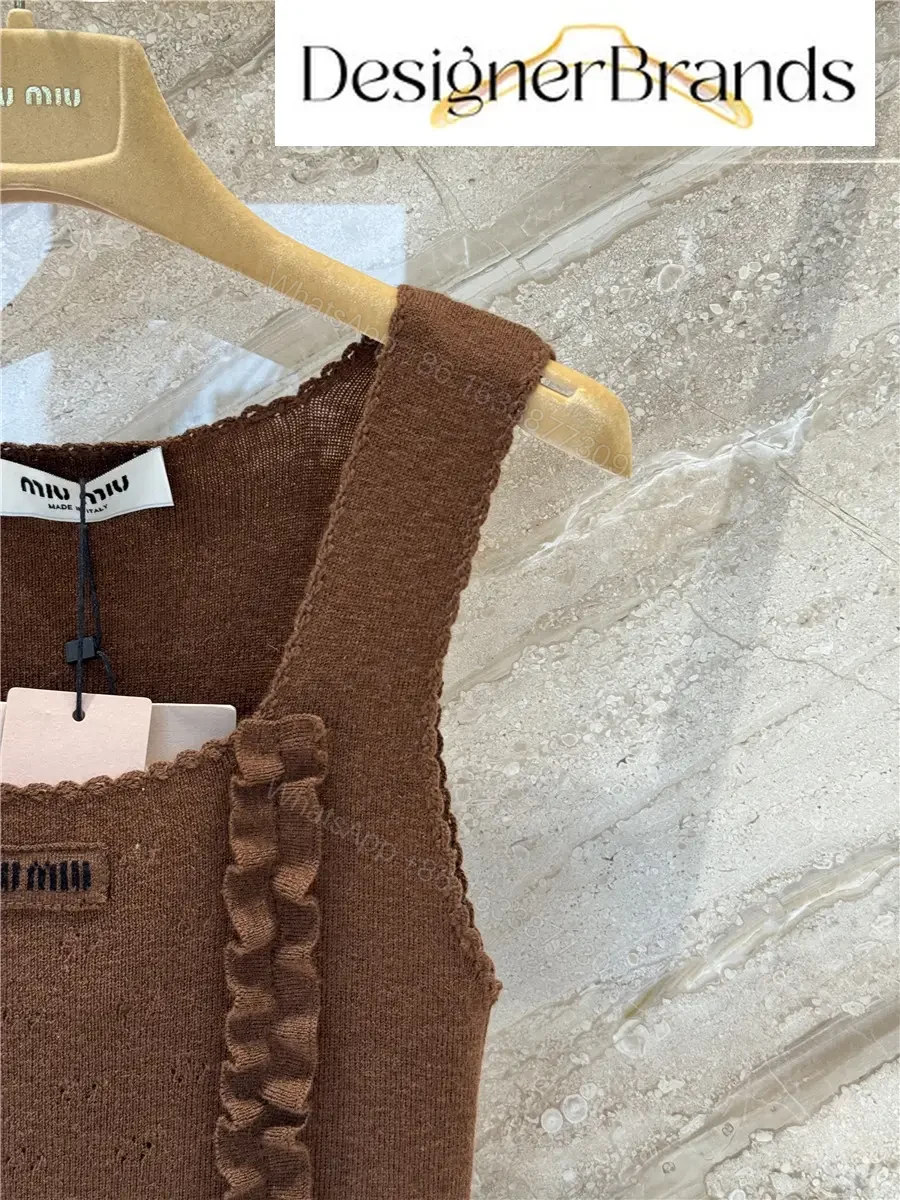 View 5 of Miu Miu Lace-Trimmed Ruffle-Detail Knitted Vest