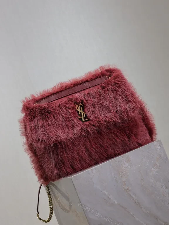 View 9 of Lux Burgundy Faux Fur Tote with Gold Hardware â€” Urban-Chic Luxury