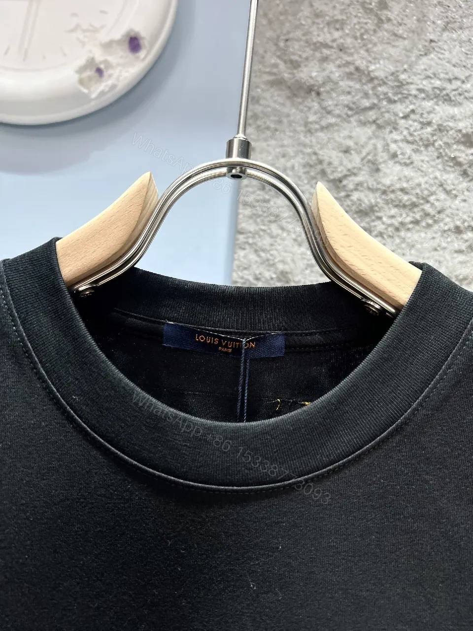 View 6 of Black Cotton Tee with Designer-Inspired Emblem, Modern Fit